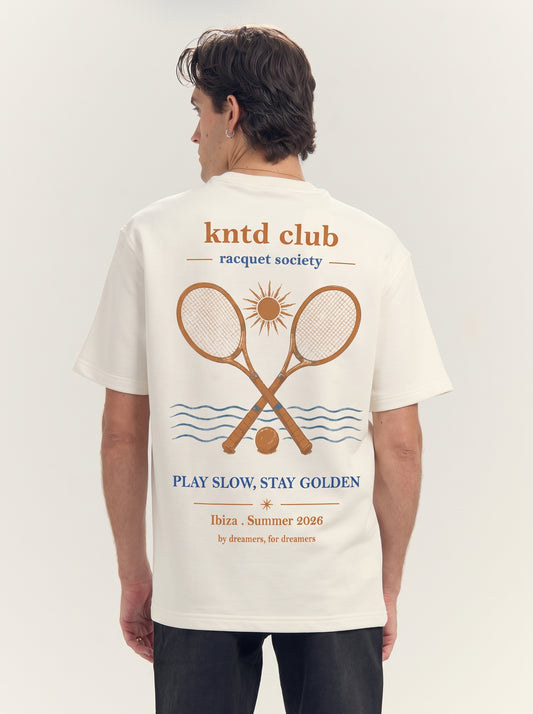 Men's Oversized "kntd club" Graphic Tee Off White