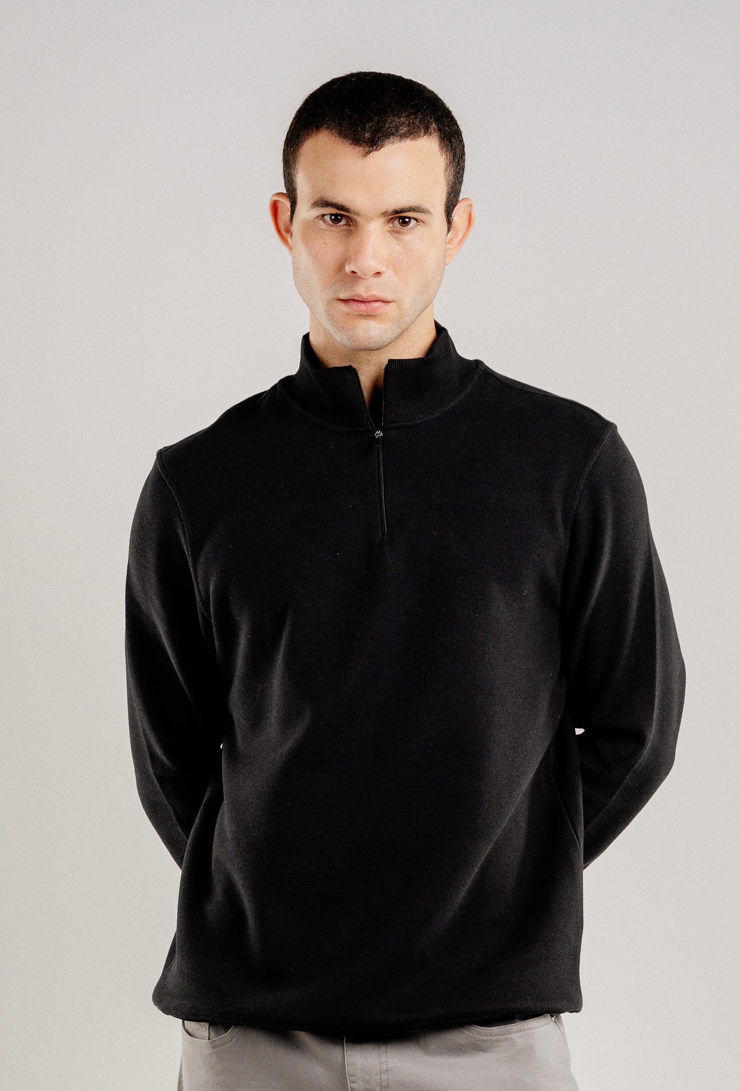 BLACK QUARTER-ZIP CASHMERE