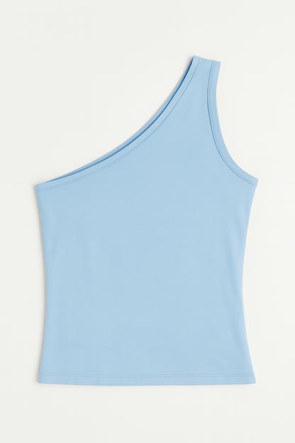 One Shoulder Basic Top - Sky Blue