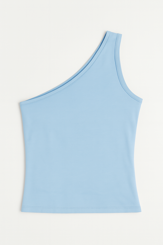 One Shoulder Basic Top - Sky Blue