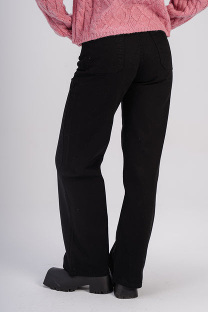 Wide, Modern Black Gabardine Pants