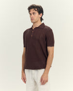Midnight Mesh Knit Polo In Brow