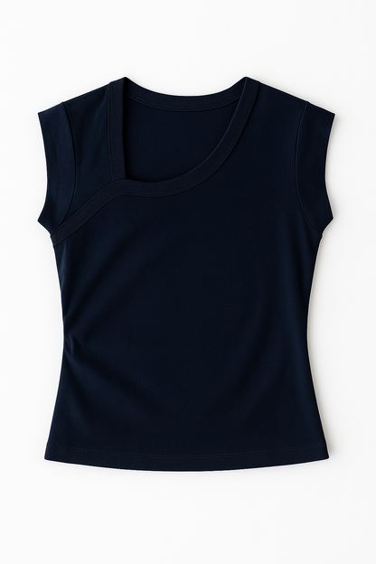 Quarter Sleeve Cropped Shirt - Navy
