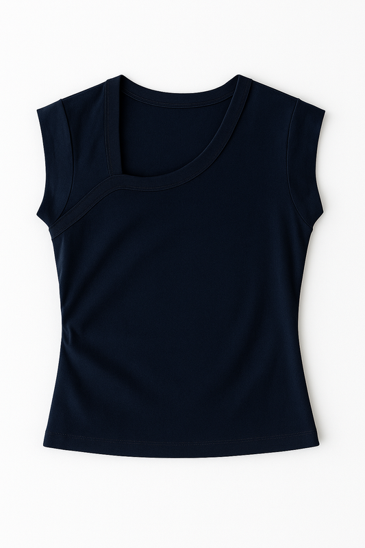 Quarter Sleeve Cropped Shirt - Navy