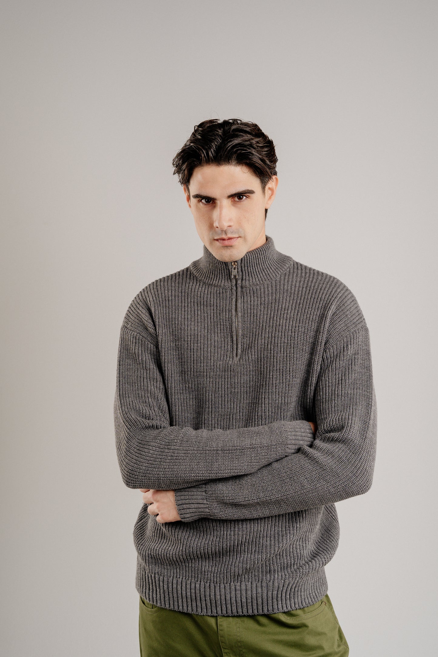 GREY QUARTER ZIP LONG-SLEEVE