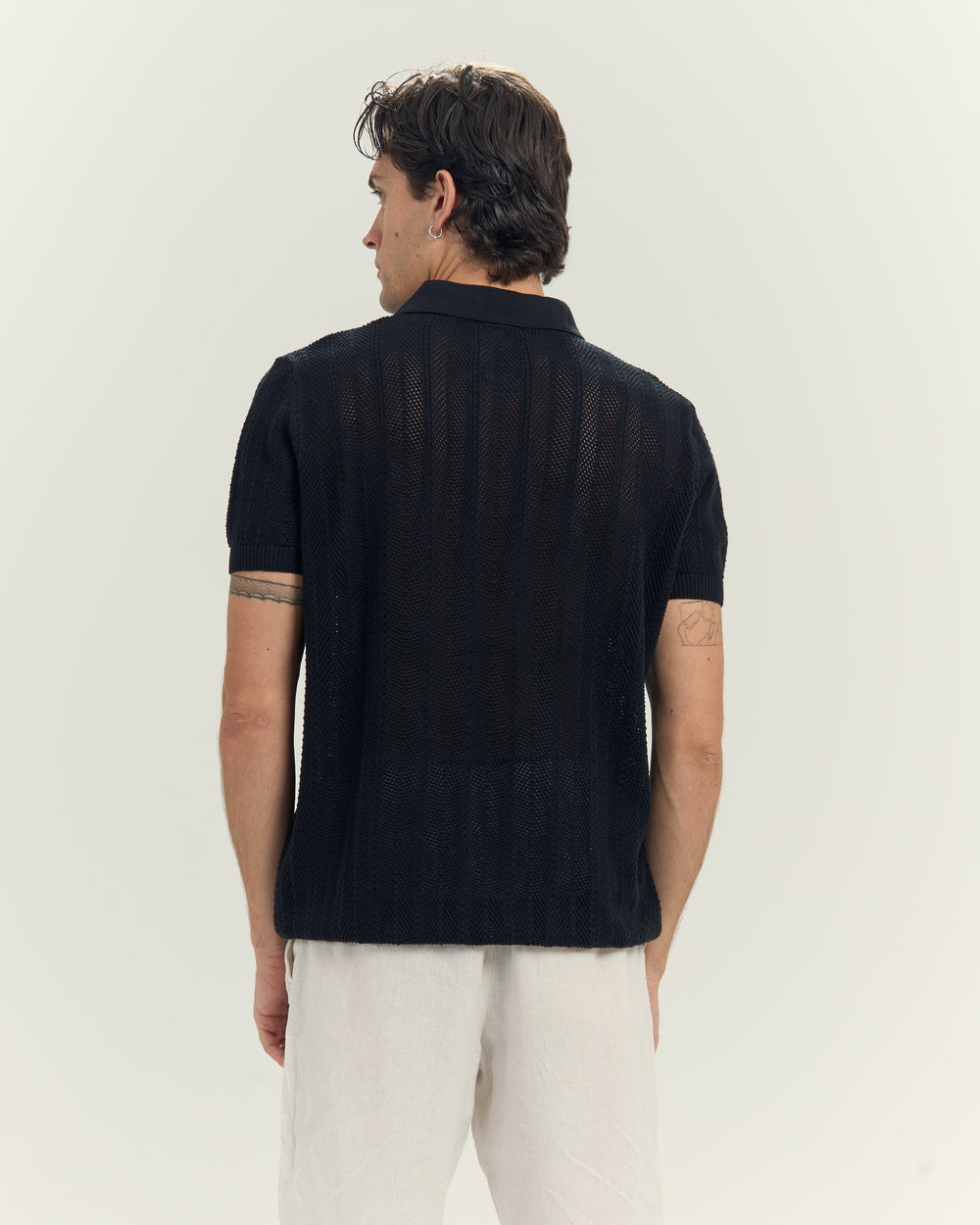 Midnight Mesh Knit Polo In Black