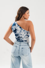 Tie Dye One Shoulder Shirt- dark blue