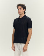 Midnight Mesh Knit Polo In Black