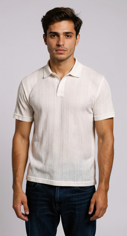 White polo T-shirt with a subtle pattern