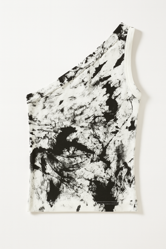 Tie Dye One Shoulder Shirt- Black