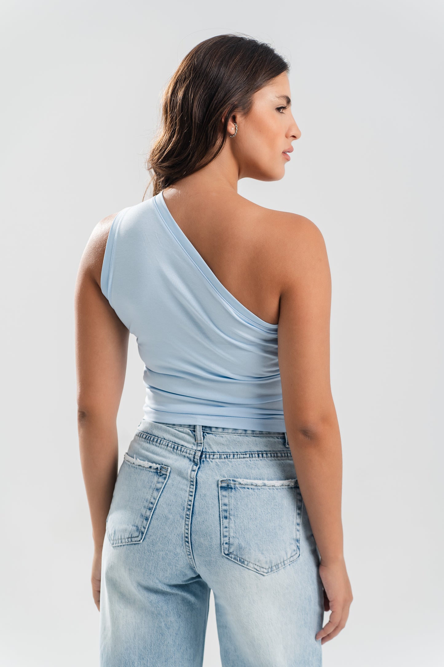 One Shoulder Basic Top - Sky Blue