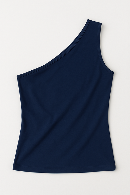 One Shoulder Basic Top - Navy