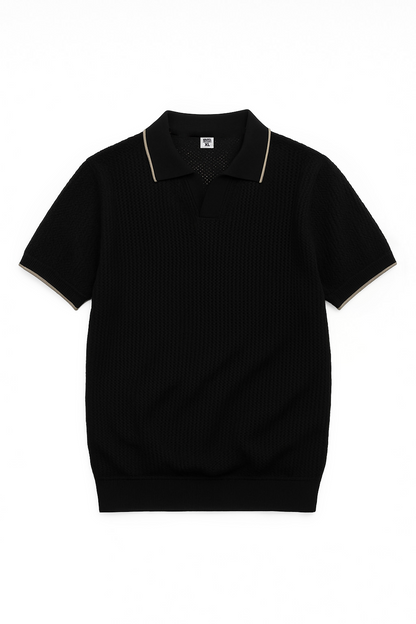 Summer knit polo-Black
