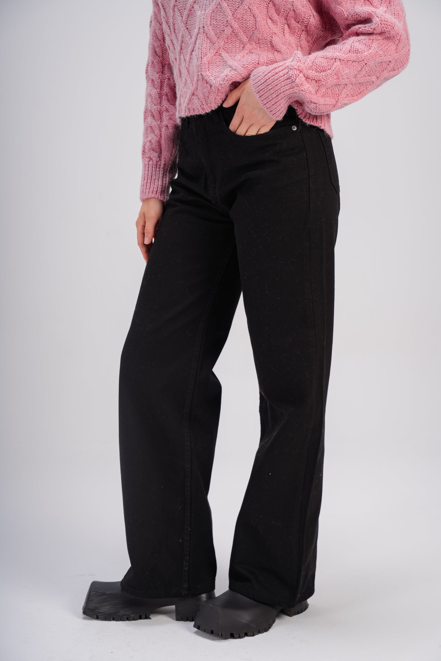 Wide, Modern Black Gabardine Pants