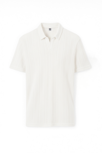 White polo T-shirt with a subtle pattern