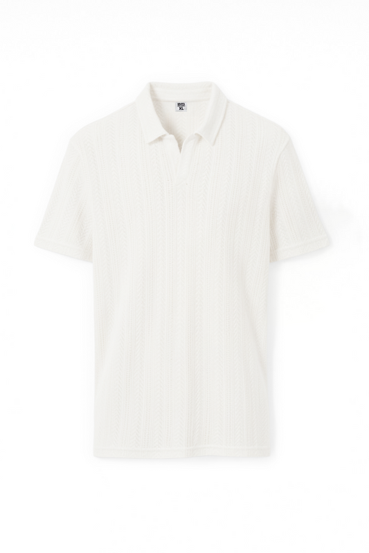 White polo T-shirt with a subtle pattern