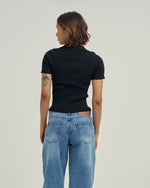 Ribbed Knit Women Tee In Black