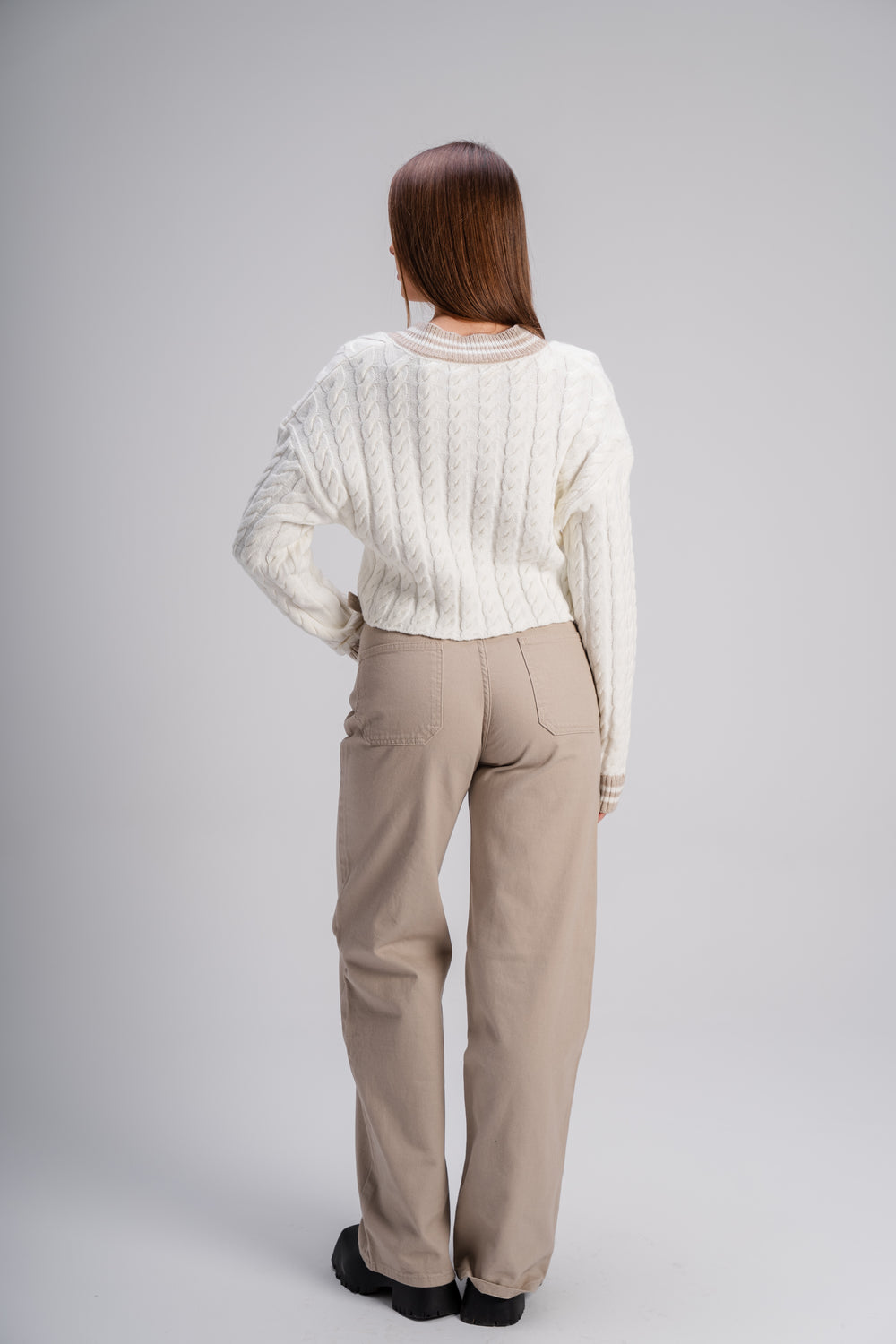 Wide, Modern  Beige Gabardine Pants