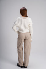 Wide, Modern  Beige Gabardine Pants
