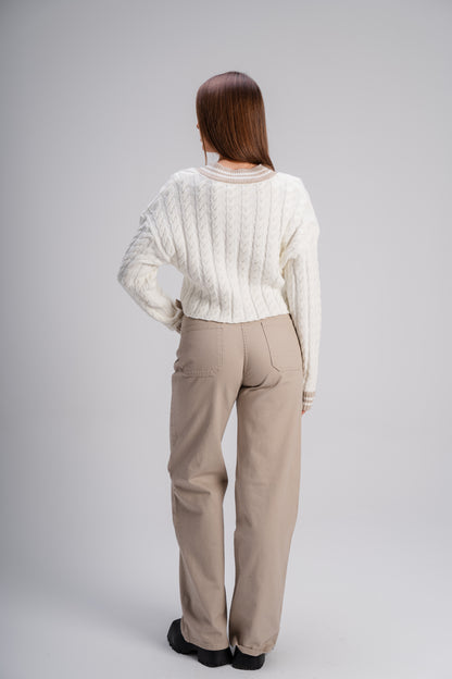 Wide, Modern  Beige Gabardine Pants