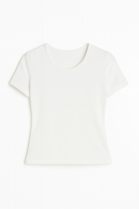 WHITE U-SHAPED SHORT SLEEVE