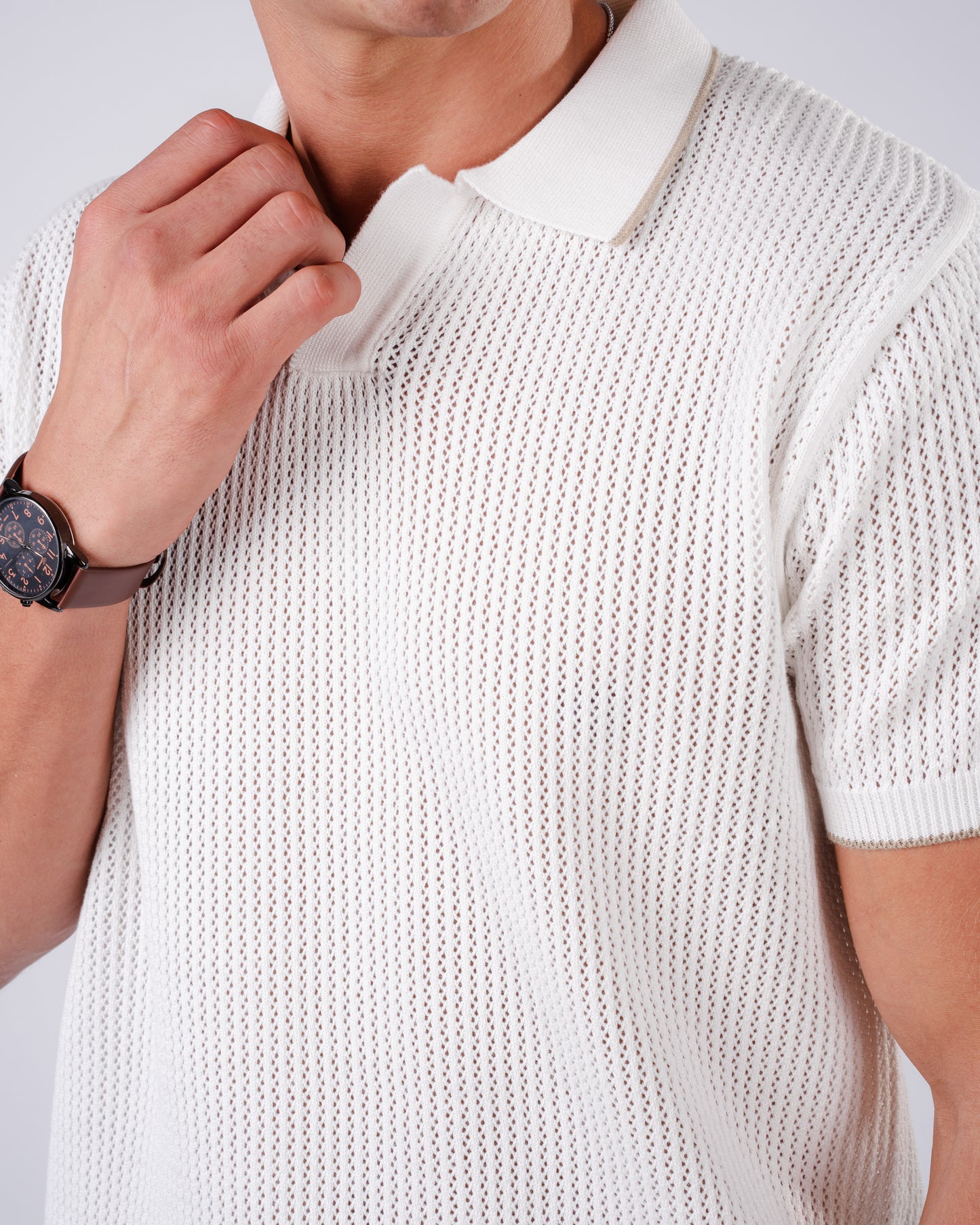 Summer knit polo-white