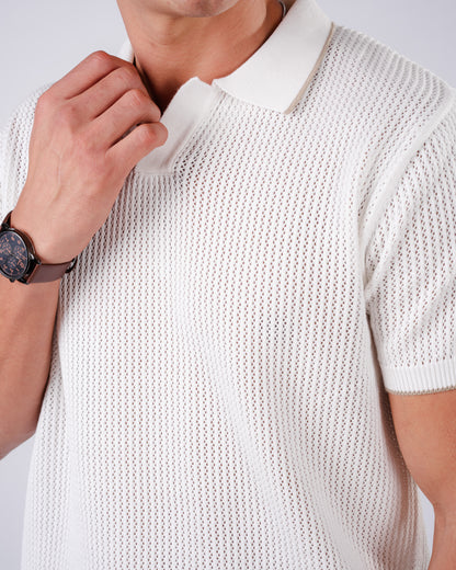 Summer knit polo-white
