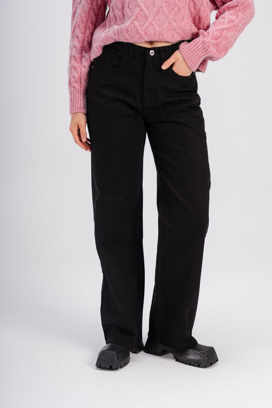 Wide, Modern Black Gabardine Pants