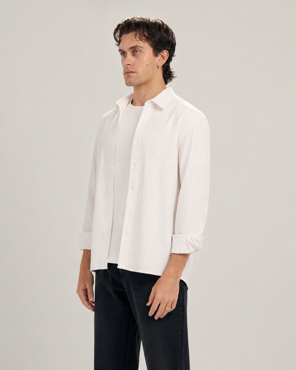 Classic Pinstripe Shirt In Beige