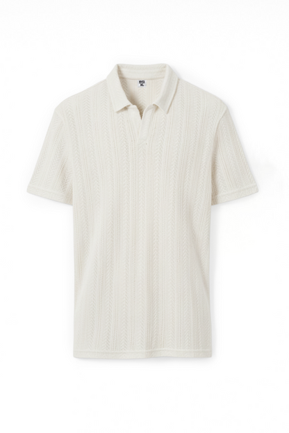 Beige polo T-shirt with a subtle pattern