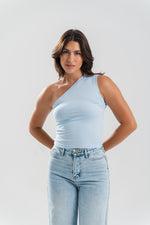 One Shoulder Basic Top - Sky Blue