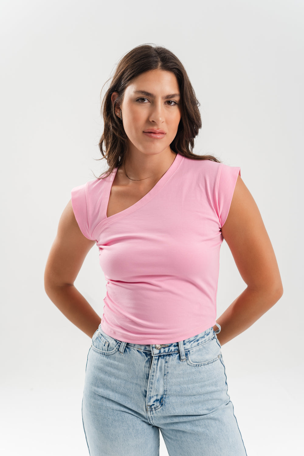 Quarter Sleeve Cropped Shirt - Pink