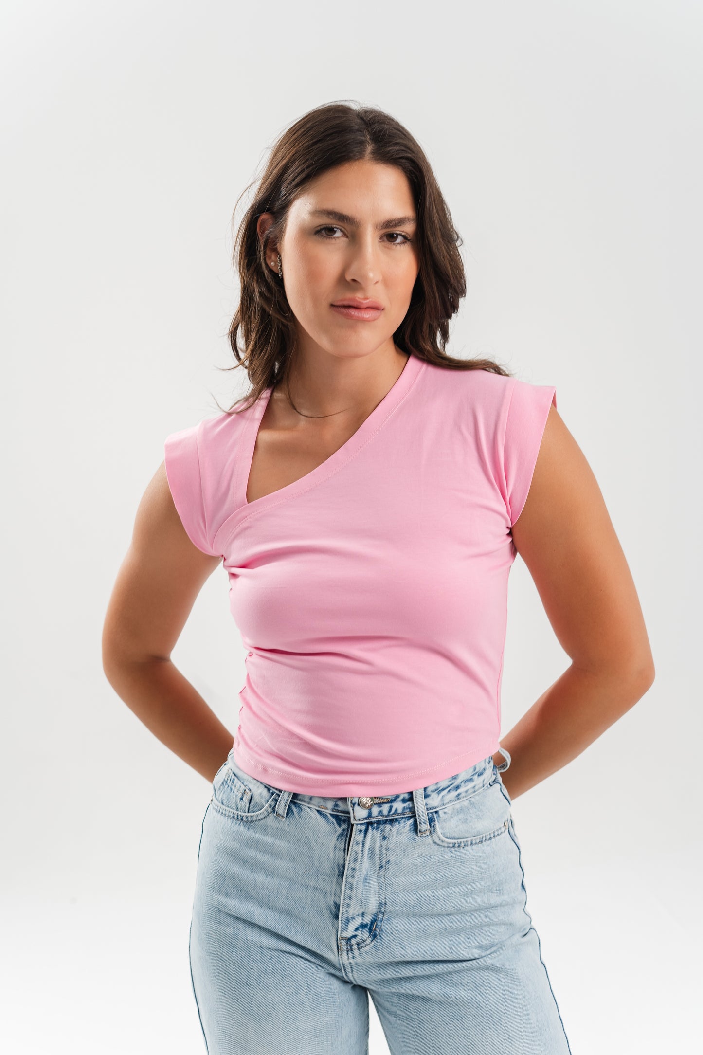 Quarter Sleeve Cropped Shirt - Pink