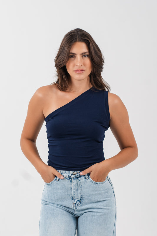 One Shoulder Basic Top - Navy