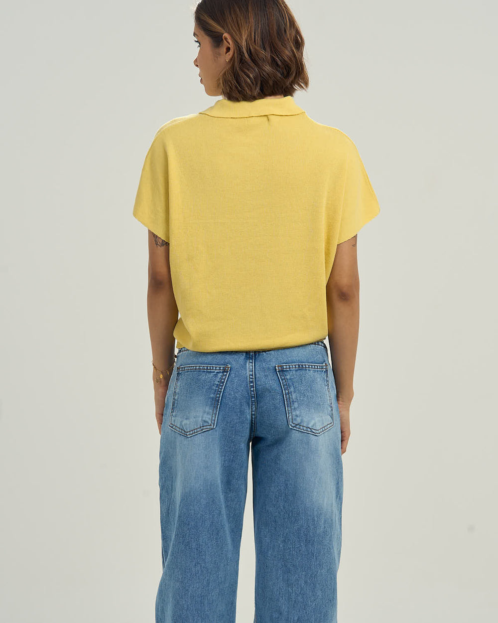 Women Yellow Knit Cap-Sleeve