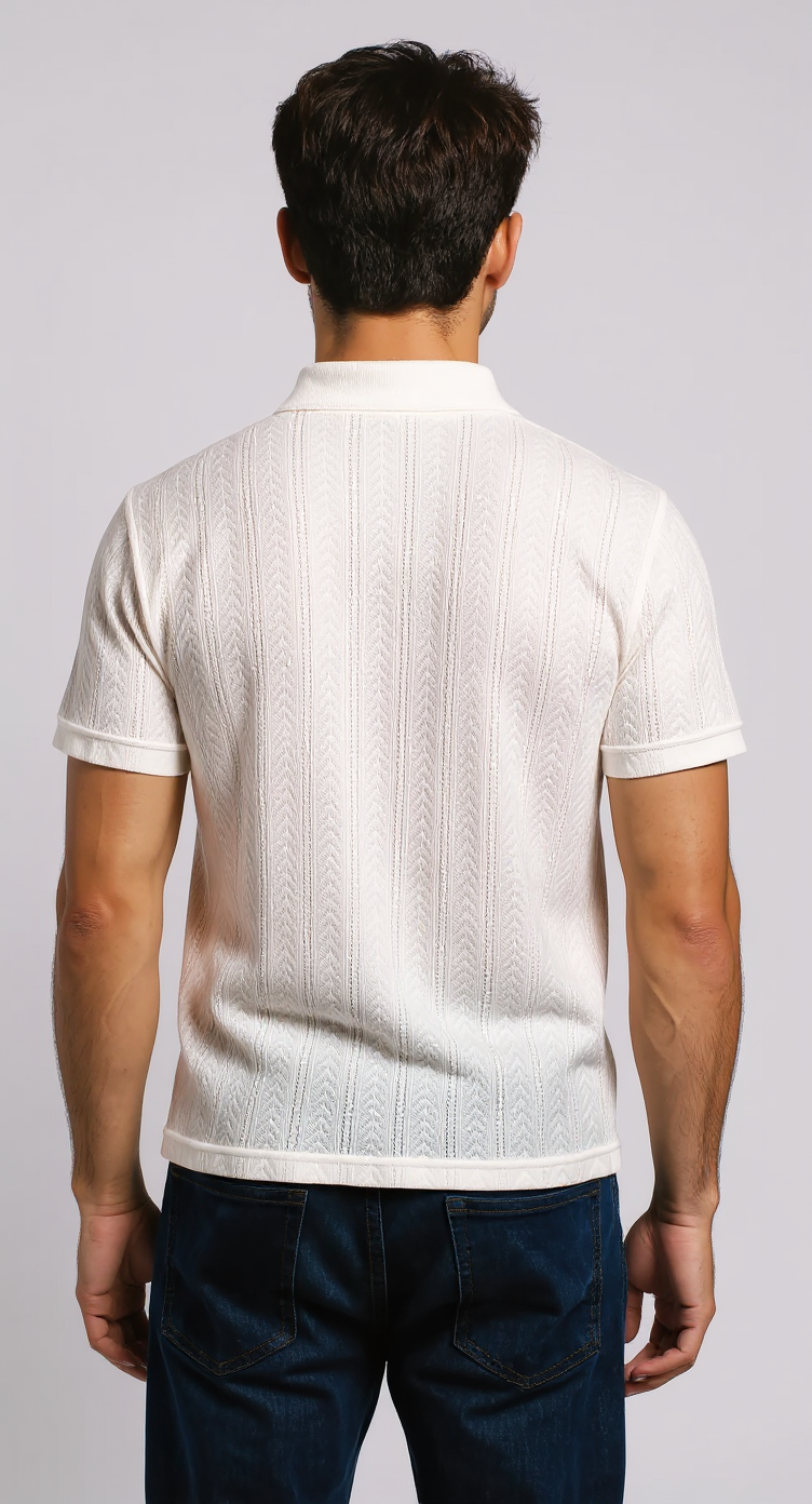 White polo T-shirt with a subtle pattern
