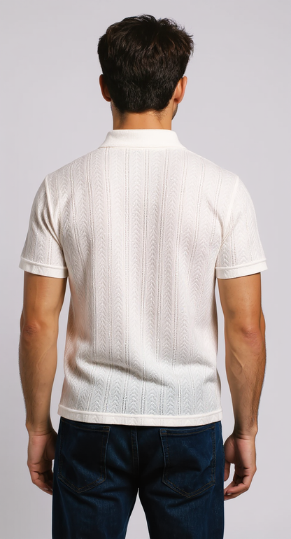 White polo T-shirt with a subtle pattern