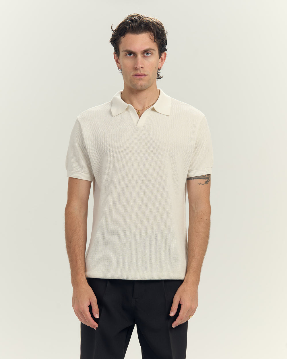 Knit polo in Off White