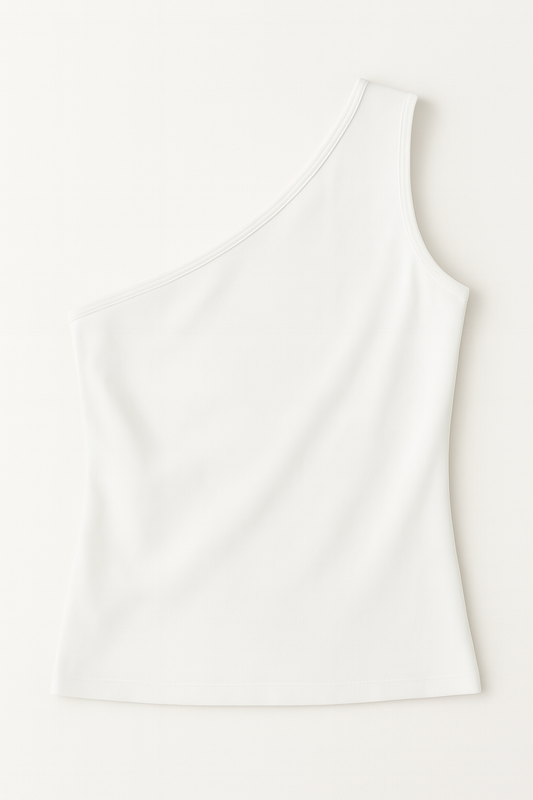 One Shoulder Basic Top - White