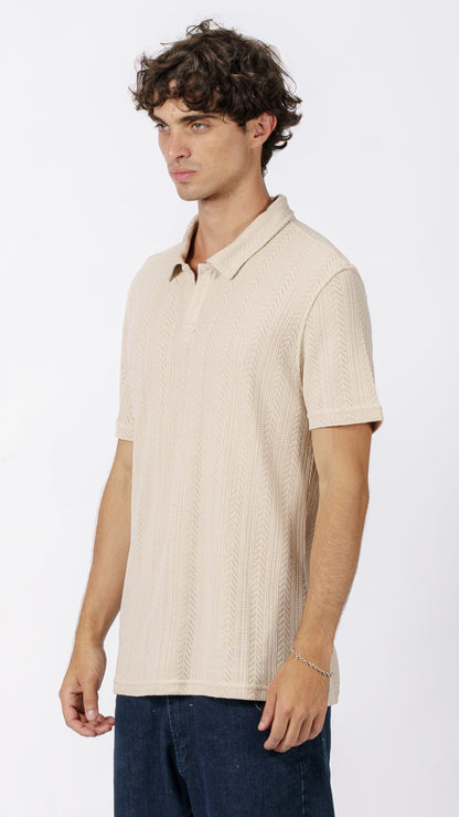 Beige polo T-shirt with a subtle pattern