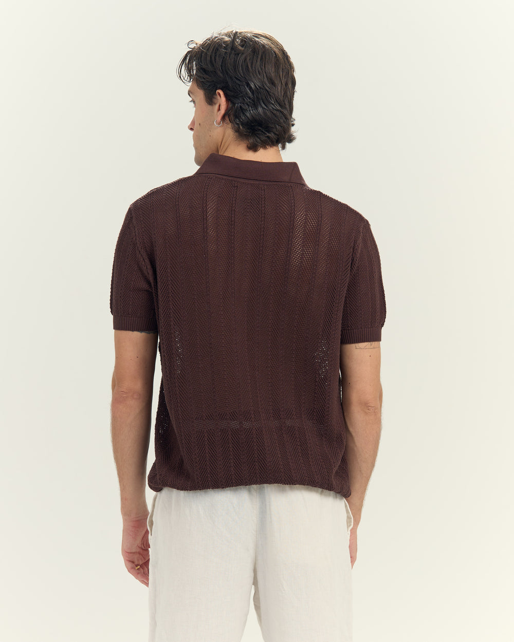 Midnight Mesh Knit Polo In Brow