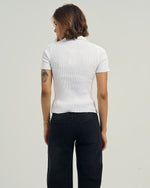 Ribbed Knit Women Tee In Off White
