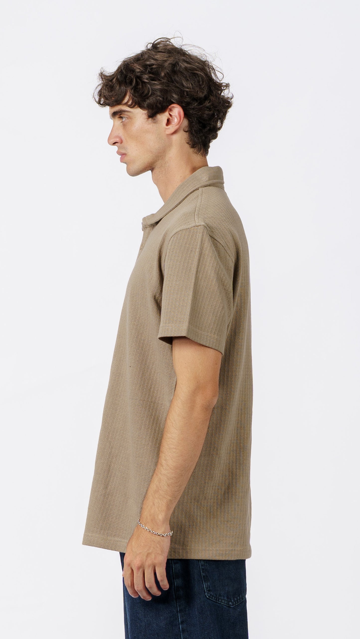 Button Down Beige Polo T-Shirt