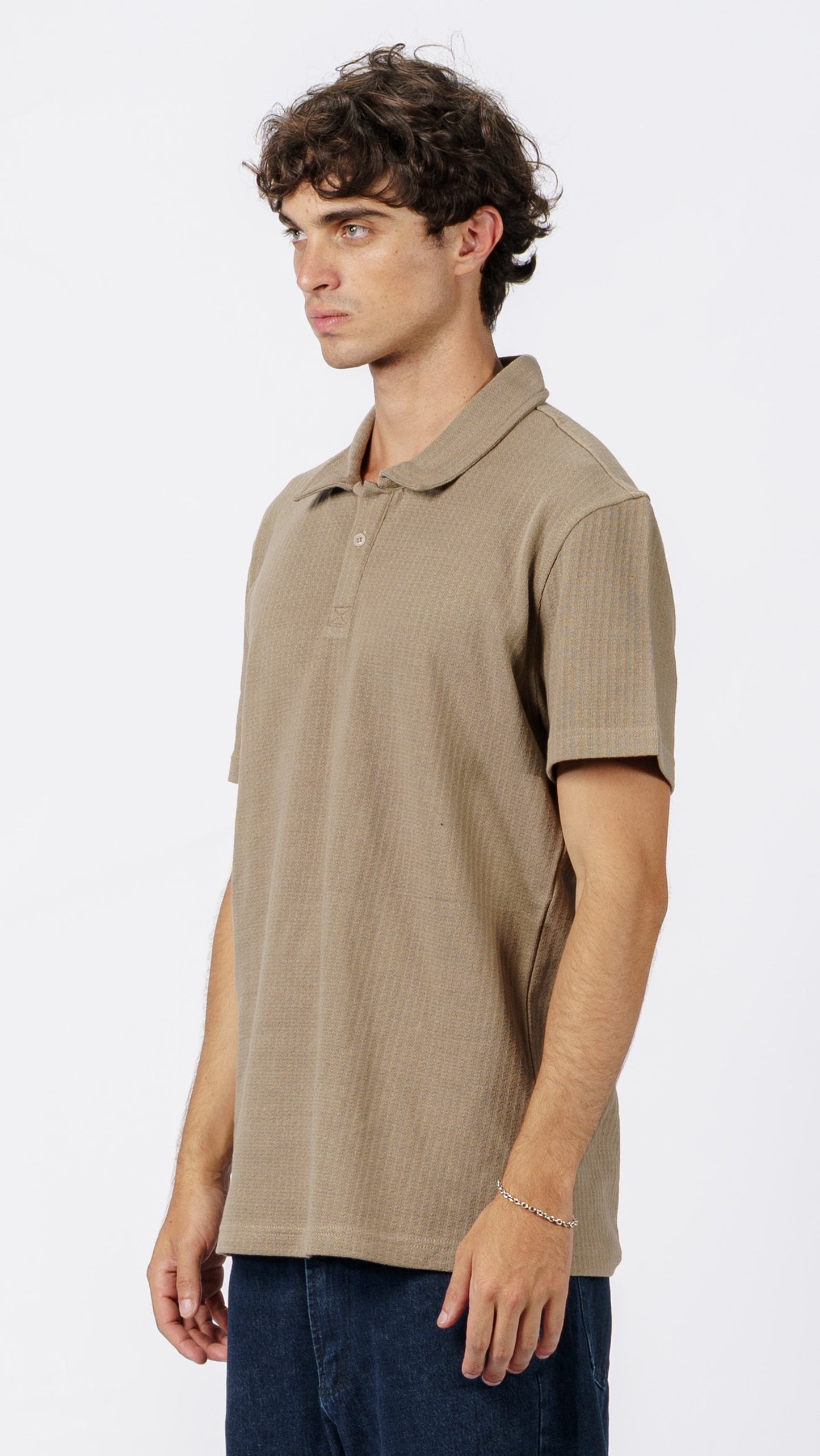 Button Down Beige Polo T-Shirt