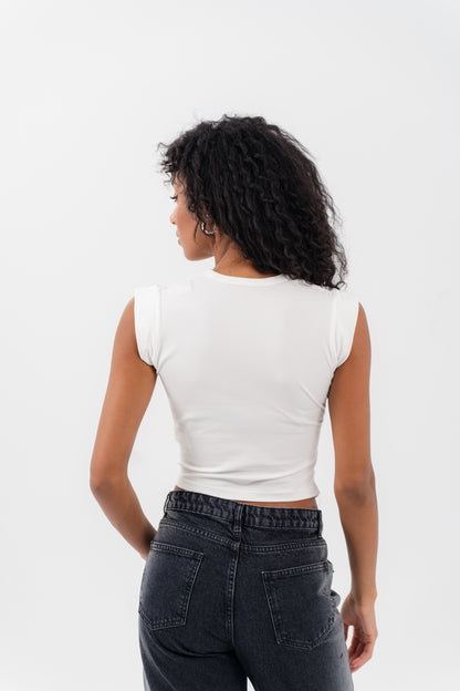 Quarter Sleeve Cropped Shirt - White