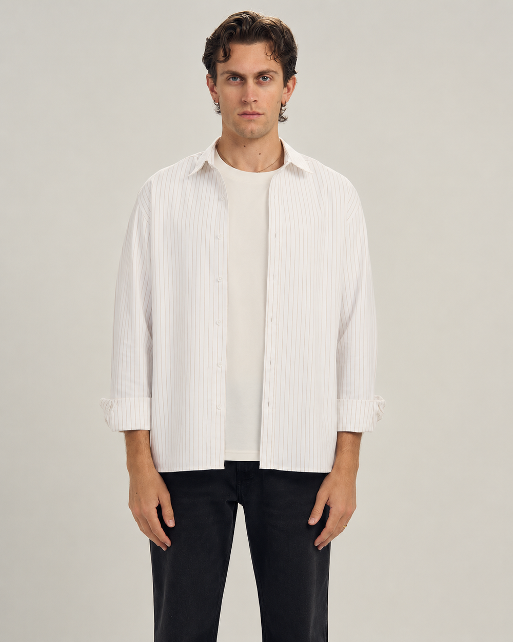 Classic Pinstripe Shirt In Beige
