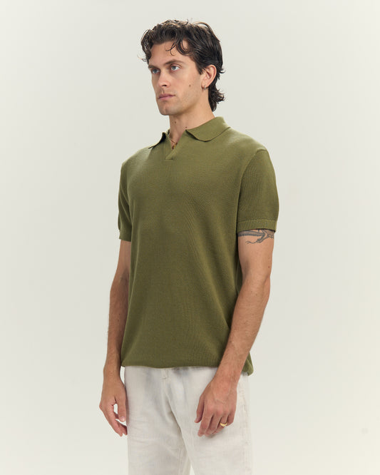 Knit polo in Olive