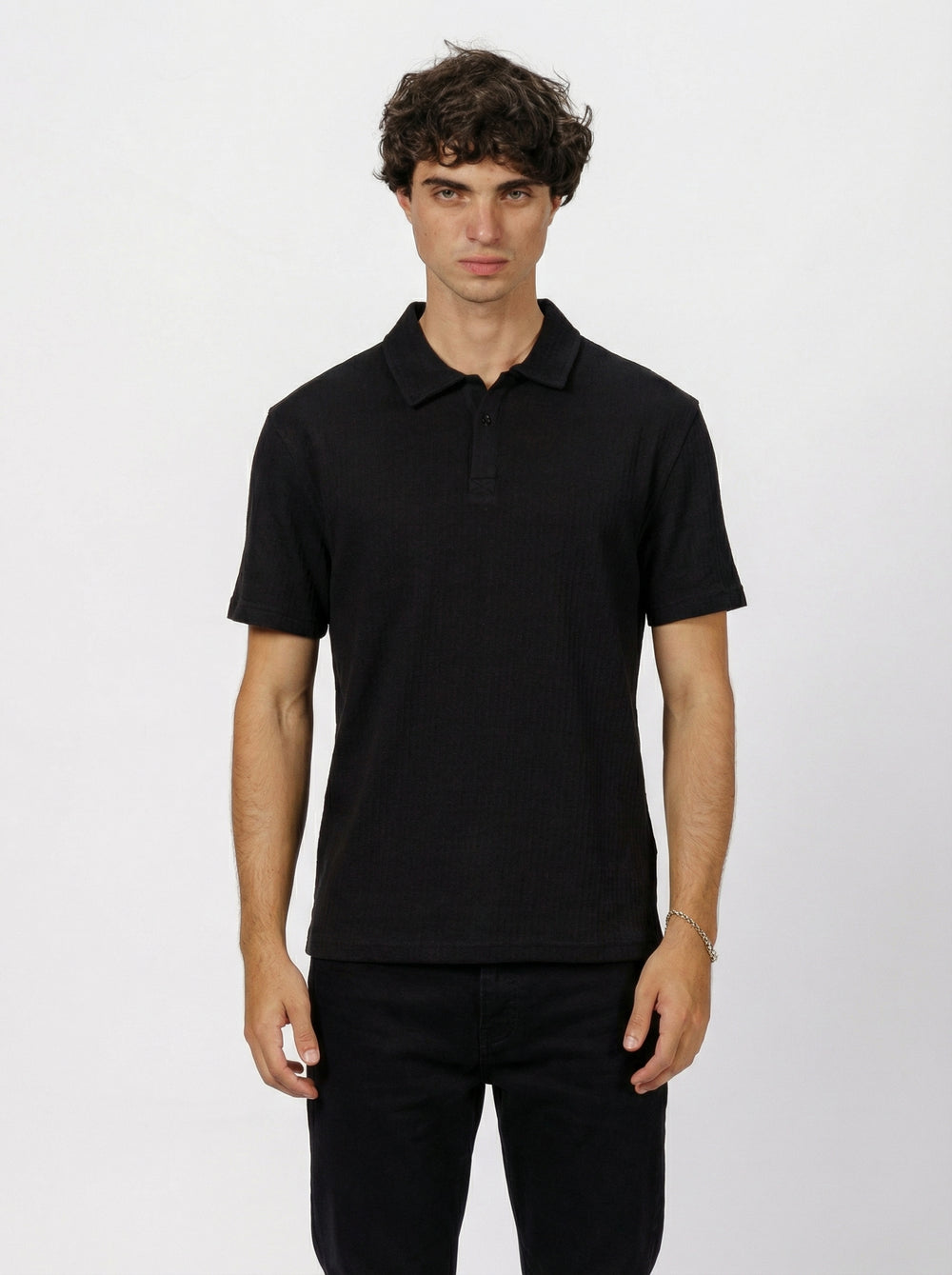 Button Down Black Polo T-Shirt