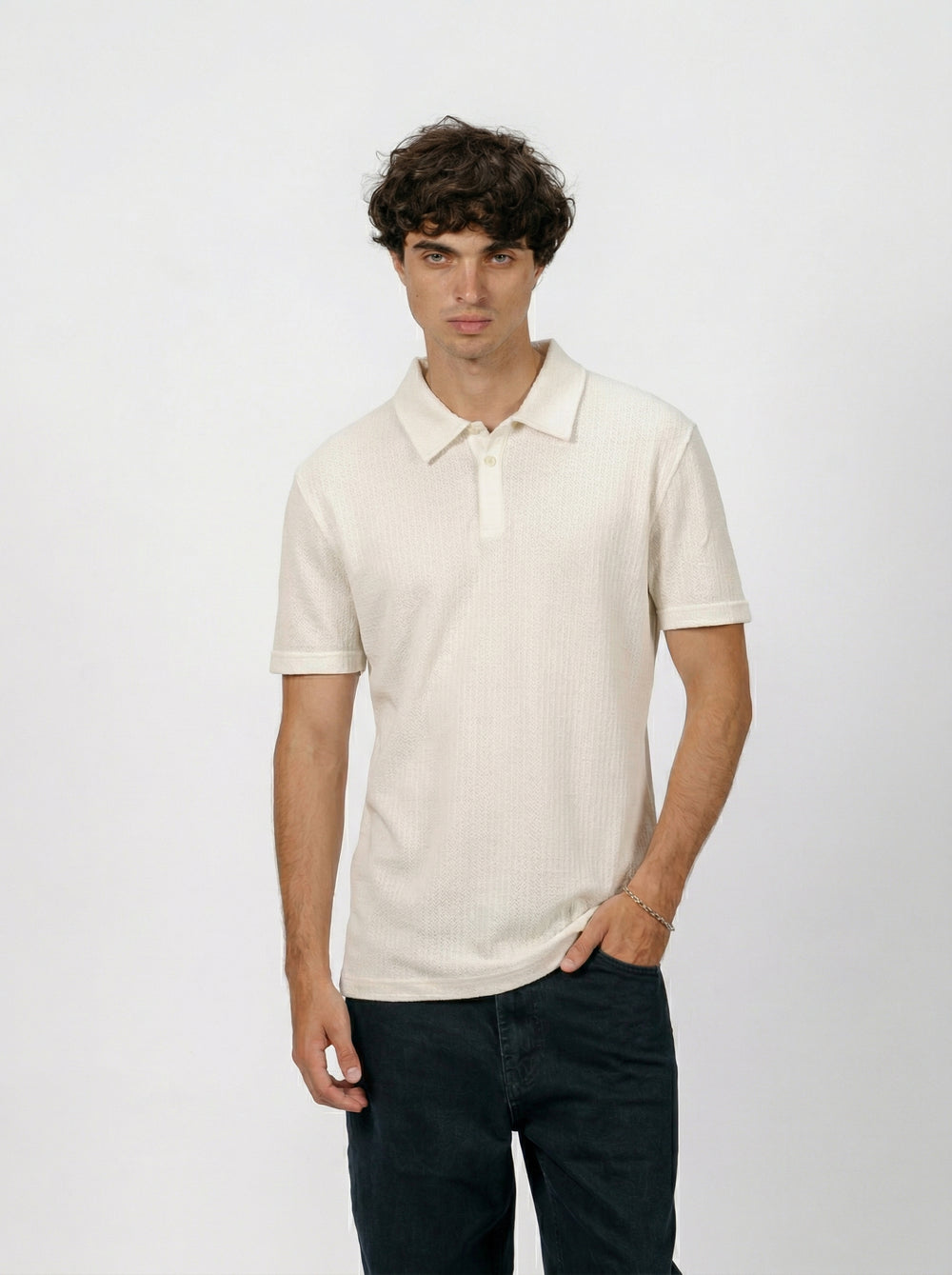 Button Down Off White Polo T-Shirt
