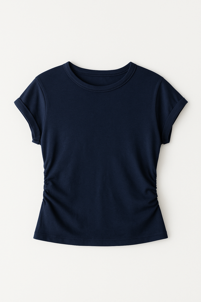 Drape Cropped Tee - Navy